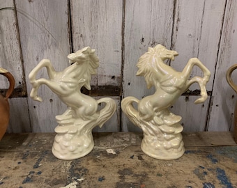 Vintage / CERAMIC HORSES / Mantle Decoration Pearl Glaze Antique China Equine Pearlescent Vintage Decor Horse Gifts Boho Interiors Horse