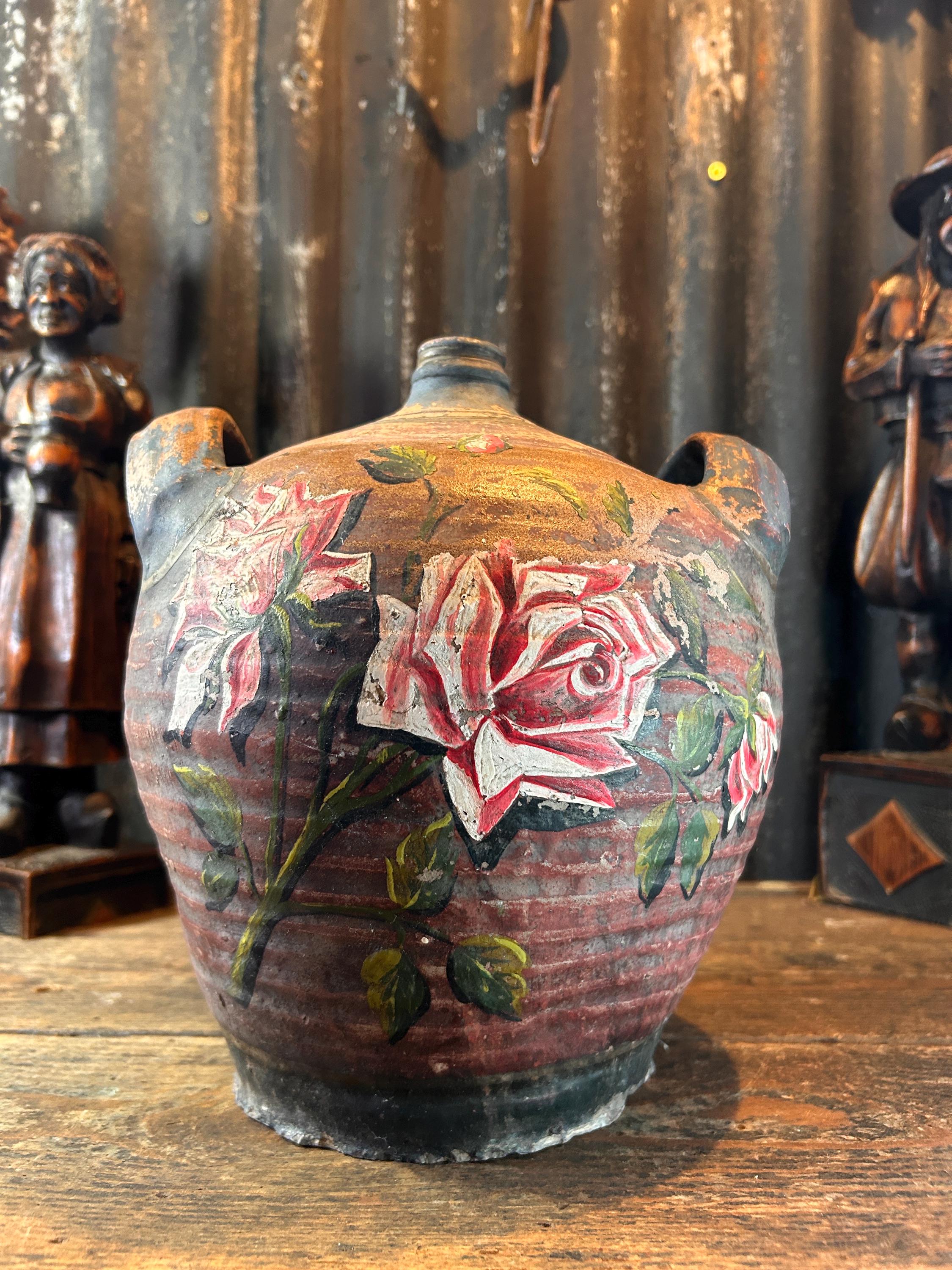 1910年頃の美しいフォークアート風花柄装飾アンティーク陶器フランス製