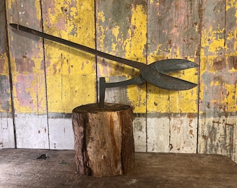Huge 19th Century / BLACKSMITH BENCH SHEARS / Anvil Snips Hand Forged Smithy Tools Industrial Wall Art Antique Tool Collecting Block Anvil