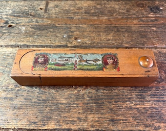 Antique Circa 1900 / WOODEN PENCIL CASE / Aviation Aeroplanes H Farman H Latham Office Leaving Gift Home Office Decor Antique Stationary