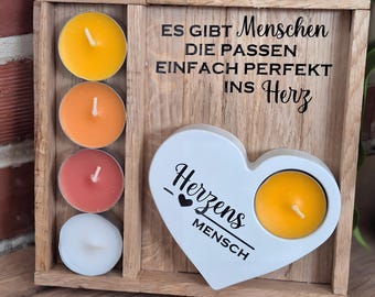 Herzensmensch Kerzenhalter - Holz-Deko mit Spruch - Perfekte Geschenkidee für besondere Menschen