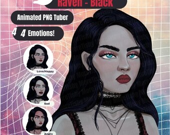 PNGTuber / Raven - Nero / Premade PNG Tuber, Modello PNGTuber Ragazza, PNGTuber Umano, PNGTuber Gotico, PNGTuber Halloween, Ragazza Gotica Twitch