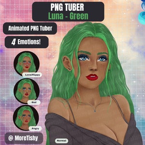 PNGTuber | Luna - Green | Premade PNG Tuber, Girl PNG Tuber Model, Human PNGTuber, Twitch PNGTuber, Stream PNG Tuber Ready To Use