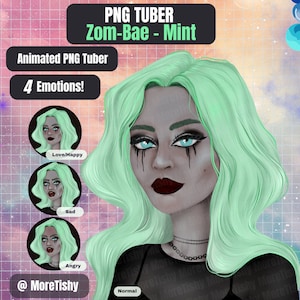 pngTuber | Zom-Bae - munt | Premade png-knol, meisjesmodel PNGTuber, mens PNGTuber, zombie PNGTuber, gotisch pngTuber, Halloween PNGTuber