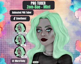 PNGTuber | Zom-Bae - Mint | Färdig PNG-knöl, Flicka PNGTuber-modell, Mänsklig PNGTuber, Zombie PNGTuber, Gotisk PNGTuber, Halloween PNGTuber