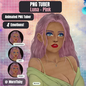 PNGTuber | ルナ - ピンク | 既製の PNG チューバー、女の子 PNG チューバー モデル、人間の PNGTuber、Twitch PNGTuber、すぐに使えるストリーム PNG チューバー