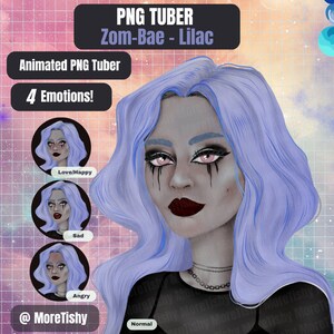 pngTuber | Zom-Bae - lila | Premade png-knol, meisjesmodel PNGTuber, mens PNGTuber, zombie PNGTuber, gotisch pngTuber, Halloween PNGTuber