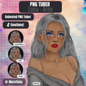 PNGTuber | Luna - Grey | Premade PNG Tuber, Girl PNG Tuber Model, Human PNGTuber, Twitch PNGTuber, Stream PNG Tuber Ready To Use