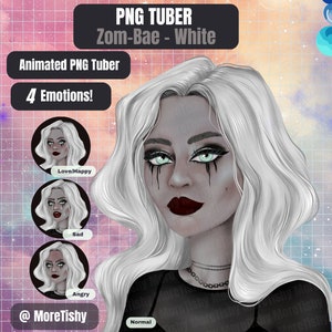 pngTuber | Zom-Bae - wit | Premade png-knol, meisjesmodel PNGTuber, mens PNGTuber, zombie PNGTuber, gotisch pngTuber, Halloween PNGTuber