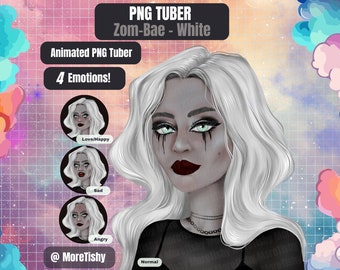 PNGTuber | Zom-Bae - White | Premade PNG Tuber, Girl PNGTuber Model, Human PNGTuber, Zombie PNGTuber, Gothic PNGTuber, Halloween PNGTuber