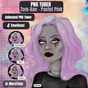 pngTuber | Zom-Bae - pastelroze | Meisje PNGTuber-model, mens PNGTuber, Zombie PNGTuber, gotisch PNGTuber, Halloween PNGTuber, Twitch Asset
