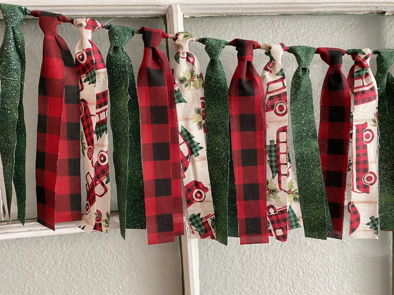 Christmas fabric garland Christmas ragtie banner holiday image 1