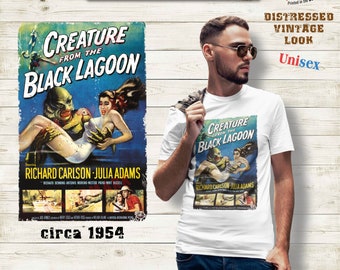 Creature From The Black Lagoon Distressed T Shirt Retro Sci-Fi T Shirt Classic Horror T Shirt 1954 Creature From The Black Lagoon T Shirt