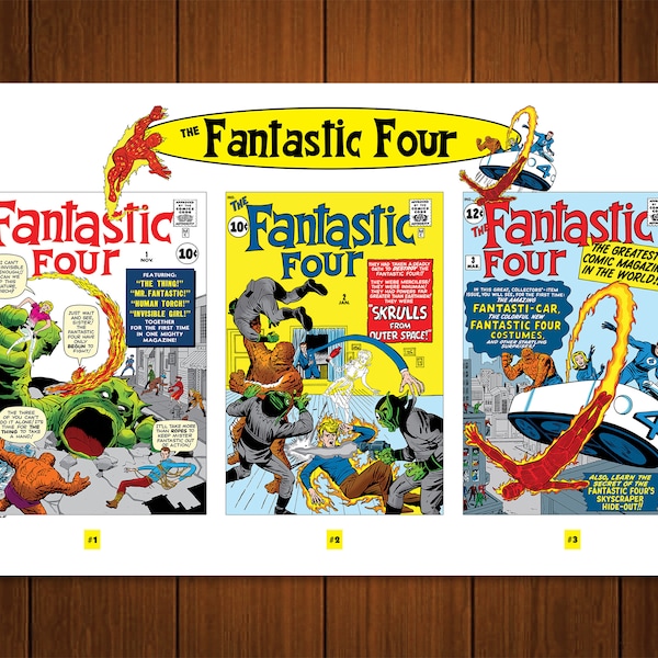 Fantastic Four First Comic Issues Poster Superhero Poster Vintage Poster Teens Room Poster Kids Room Poster Hallway Posters Retro Posters