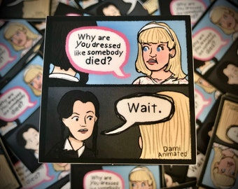 Wednesday Addams Comic | 2" Vinyl Sticker | Waterproof For Laptop Water Bottle | 90s Cute Gothic Funeral