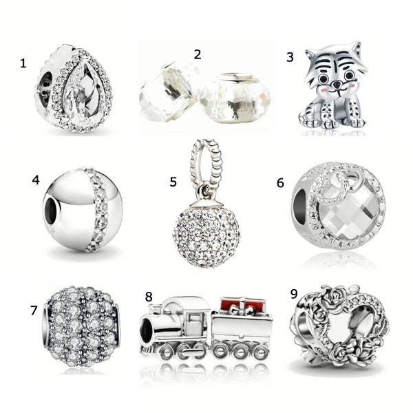 Pandora Style Charm, Silver, Crystal, Spacer, Glass, Heart, Train, Cat. 10 - 12mm. 1 pc. Fits European / Pandora Charm Bracelet (G 60)