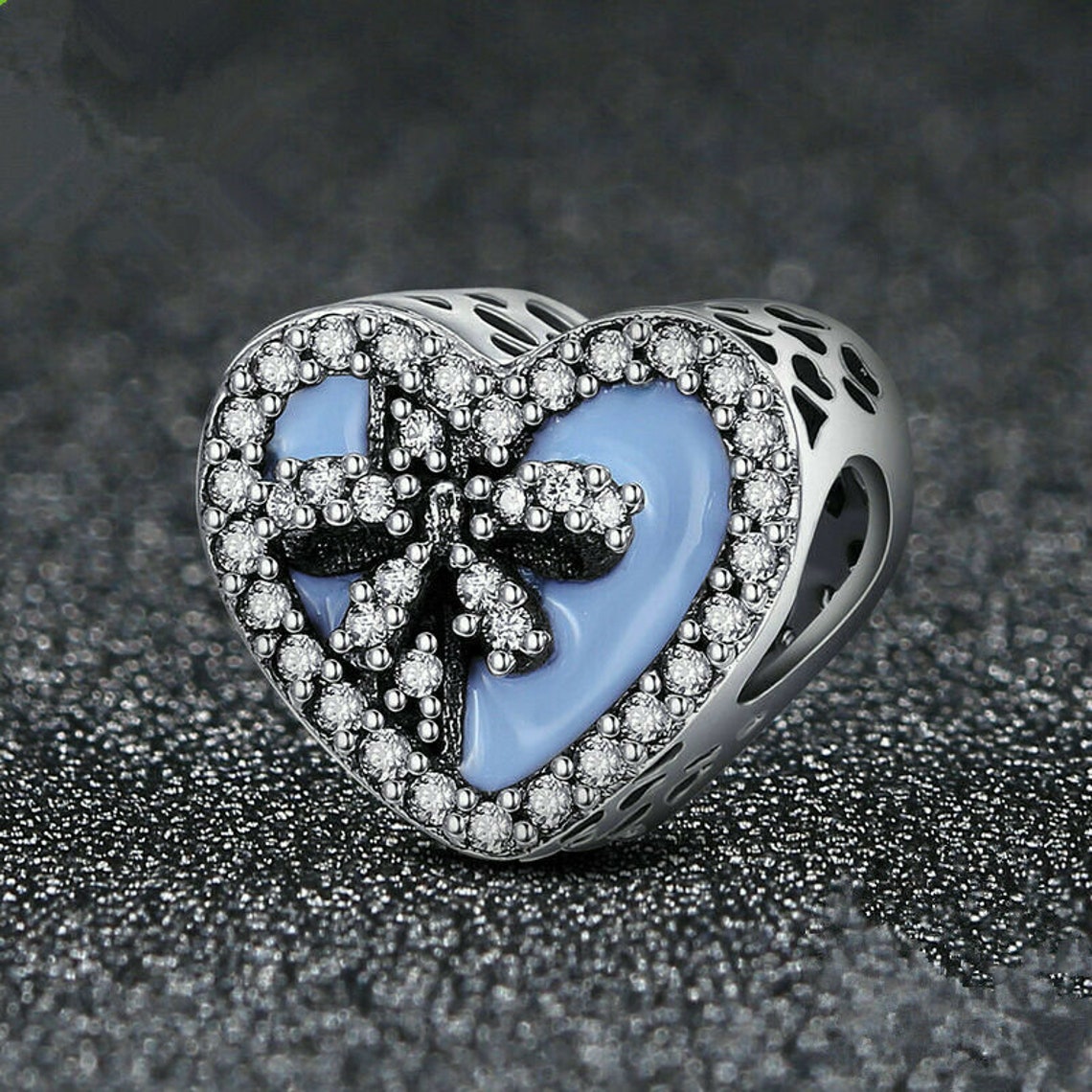 Pandora Style Heart Charm Crystal / Blue Enamel Charm. Etsy