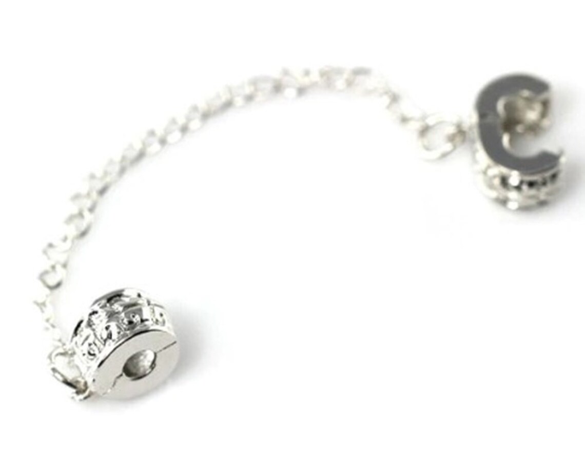 Pandora Style Safety Chain w/ Clip Lock Stopper Silver. Fits Etsy