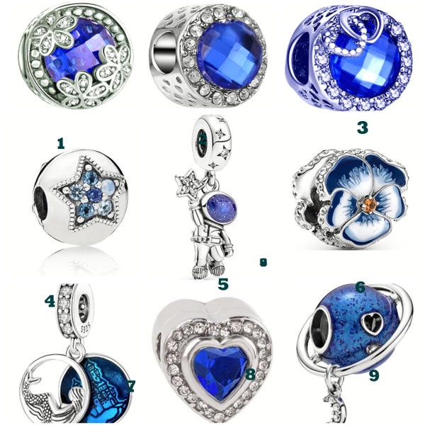 Pandora Style Charm, Blue, Crystal,  Mermaid, Space, Astronaught, Flower, Heart, Star Charm, Fits Pandora Bracelet (G95)