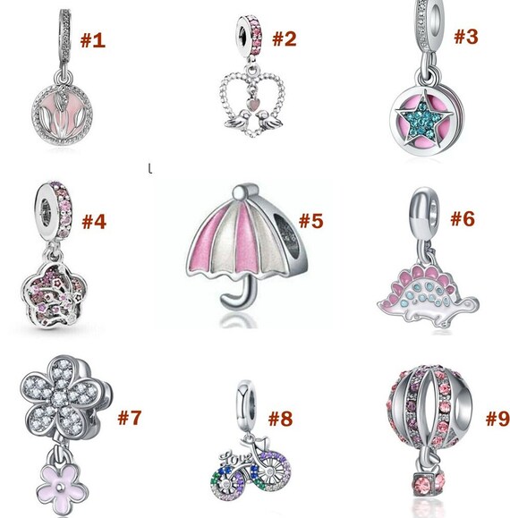 Pandora Style Charms. Bird Star Umbrella Dinosaur Flower