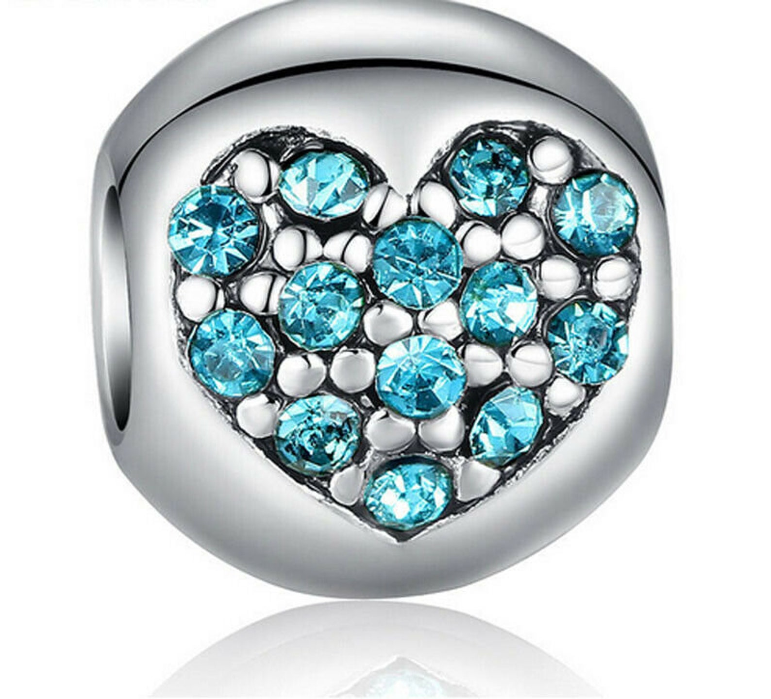 Pandora Style Charm. 1 pc. European Bead Crystal Aqua Heart | Etsy