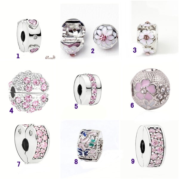 Pandora Style Clip Stopper Charm, Pink, Silver, Crystal, Charm. 10 - 12mm. Clip Stopper Charm. 1 pc. Fits Pandora Charm Bracelet (C 10)