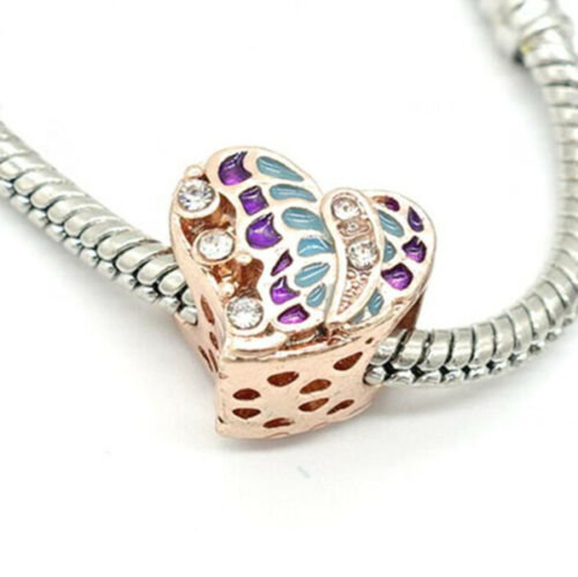 Pandora Style Charms.. Rose Gold Painted Enamel Heart Charm Etsy