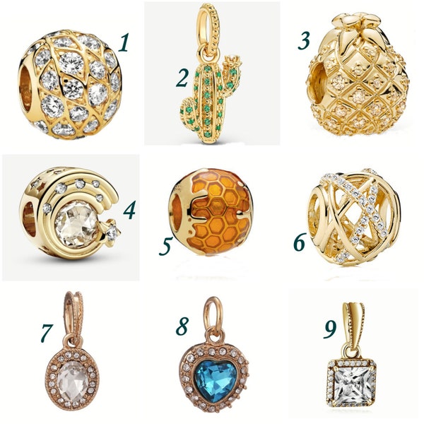 Pandora Style Charm, Gold, Bee, Pineapple, Crystal, Aqua, Charm Dangle. Fits Pandora Bracelet G 99