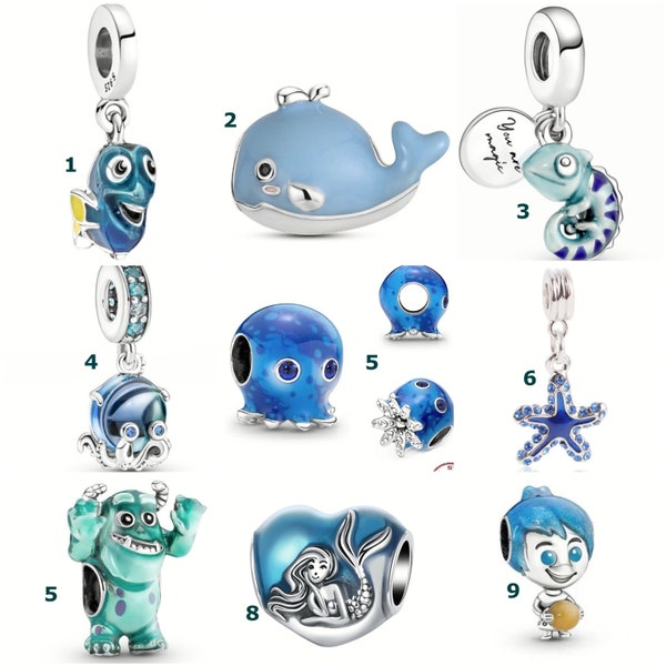 Pandora Style Charm, Aqua, Blue, Dory, Fish, Octopus, Starfish, Monsters Inc, Mermaid, Joy (Inside Out) Charm, Fits Pandora Bracelet (G86)