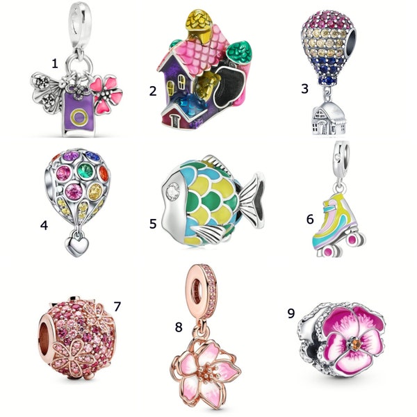 Pandora Style Charm Rose Gold, Heart, Purple, Pink, Flower, Fish, Enamel, House, Skate, Charm, Fits Pandora & European Charm Bracelet (G 74)