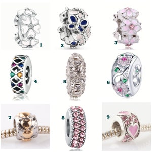 Pandora Style Spacer Charm, Silver, Crystal, Pink, Flower, Heart Charm. For Pandora / European Charm Bracelet (SP 01)