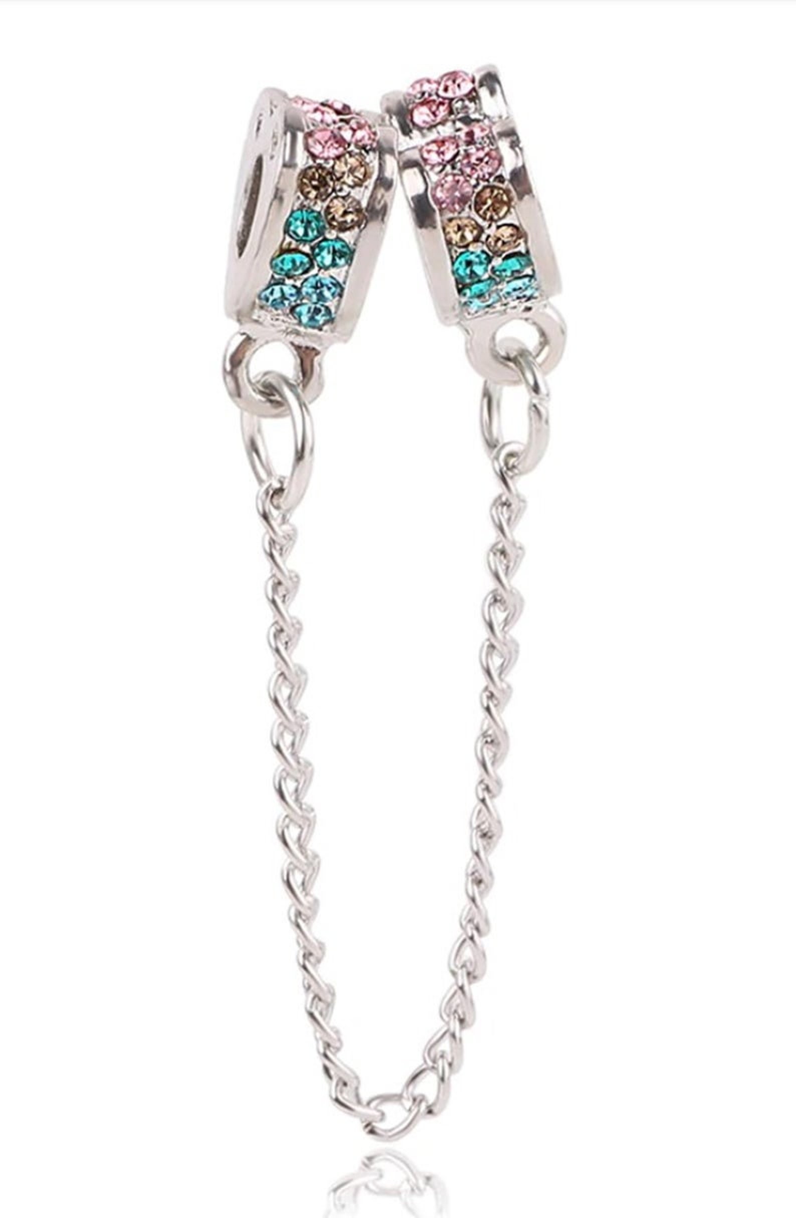 Pandora Style Safety Chain. Silver Safety Chains. Crystals Etsy