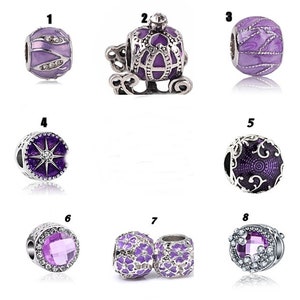 Pandora Style Charm,  Purple, Silver, Flower, Carriage, Round Charms. European Charm, Fits Pandora Charm Bracelet (G21)