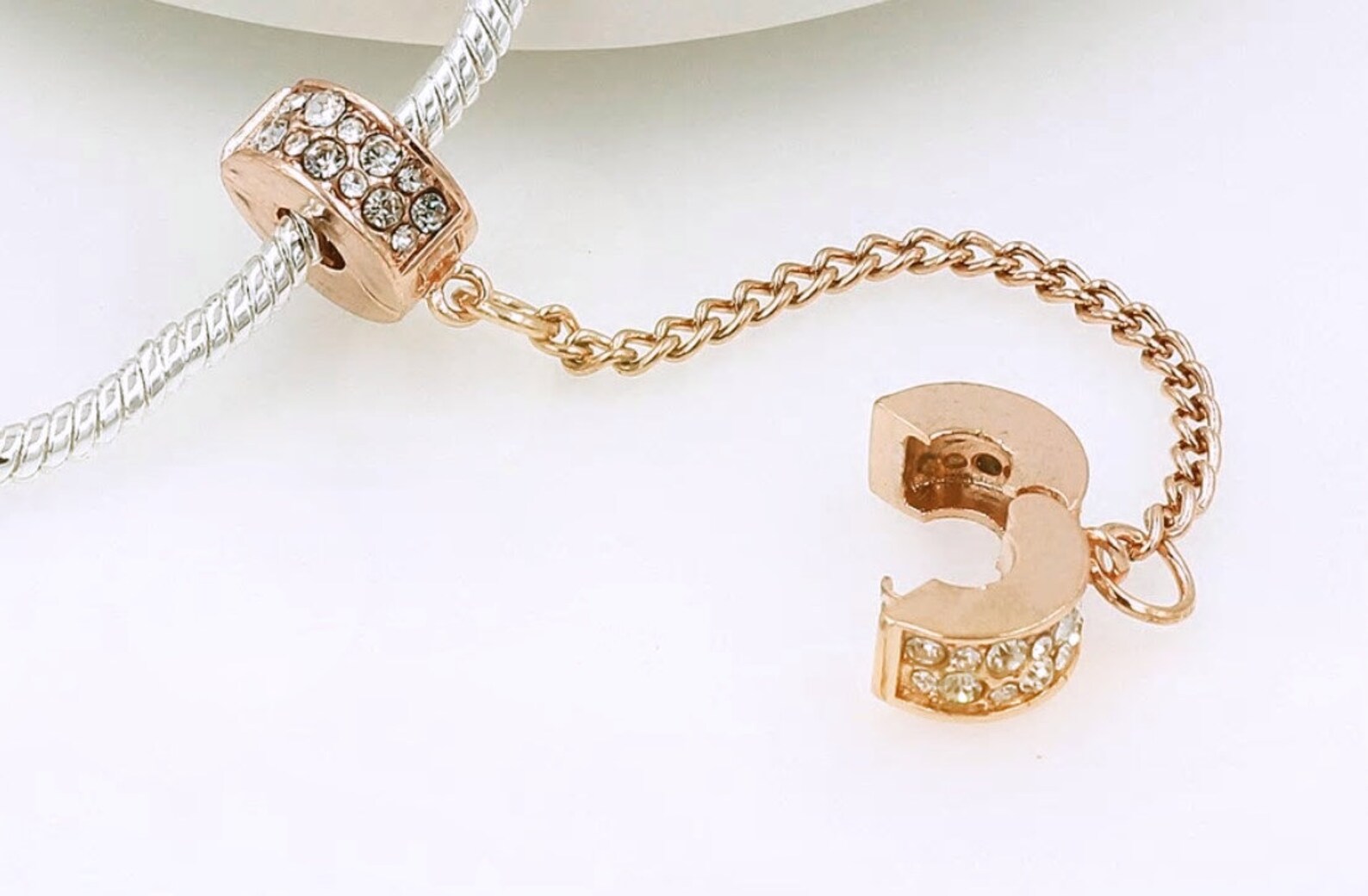 Pandora Style Safety Chain W/ Clip Lock Stopper. Rose Gold Etsy