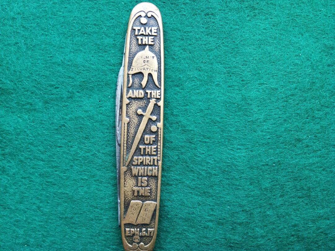 Vintage Embossed Helmet and Sword Religious Pocket Knife Etsy