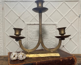 Vintage Solid Brass Three-Candle Candelabra - Made in India