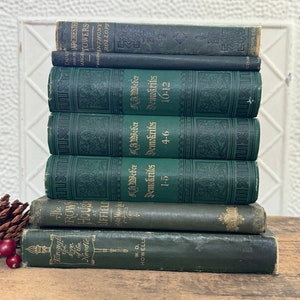 Antique Green Books , Library Decor, Book Collection, Holiday Decor, Green and Gold, Old Books, Christmas Decor, Book Lover Gift