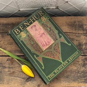 Antique “Ben-Hur” Book by Lew. Wallace, Illustrated, Green Book, Library Decor, Old Book, Reader Gift, Layering Decor,