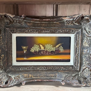 Vintage Framed & Matted Original Signed Still Life Oil on Board Painting, L. Gonjean, Ornate Wood Frame, Mid Century Artist, Art Gift
