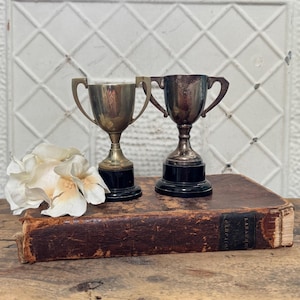 English Loving Cup Silver Plate Engraved Trophy with Bakelite Base, Man Cave, Collectible, Bar Decor, Trophy Collection, Sports Memorabilia