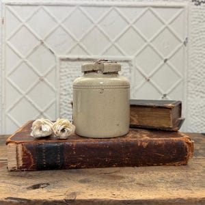 Stoneware Caviar Pot with Original Cork, Skey Tamworth Pottery, Antique English Advertising