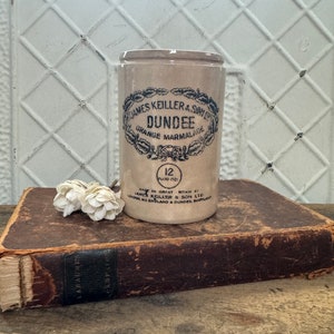 James Keiller Dundee Marmalade #1 Thin, Scotland Variant, European Farmhouse, Stained Ironstone, Crazed, Antique English Advertising