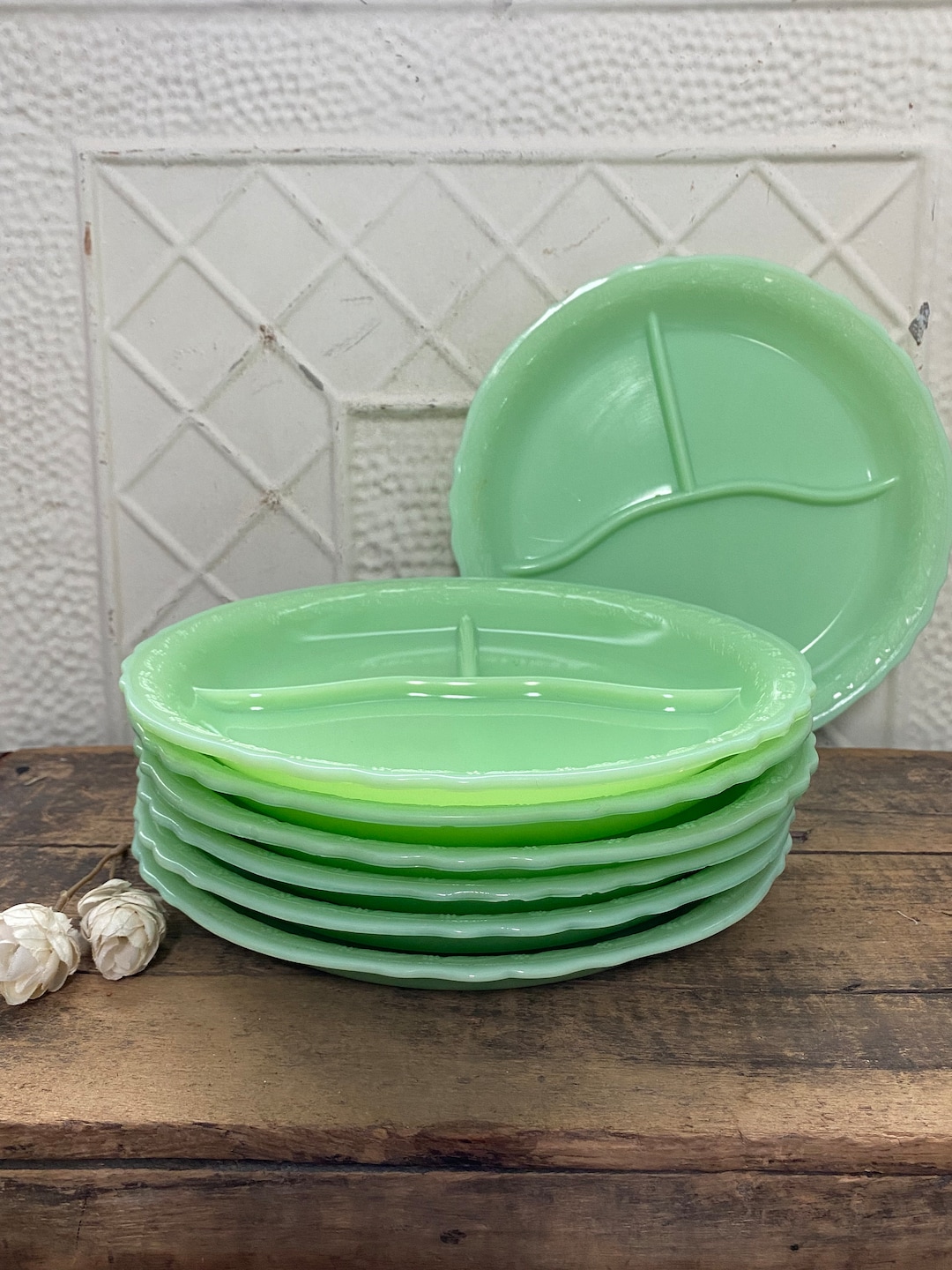 Vintage Mckee Jadeite Grill Plate Laurel Pattern Jade Green Glass