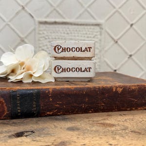 Antique Square Ironstone Riser, French Chocolat Transfer, Farmhouse Decor
