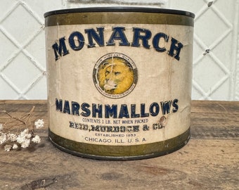 Antique Monarch Marshmallow Metal Double-Sided Tin, Rustic Farmhouse, Primitive Kitchen, Antique Advertising