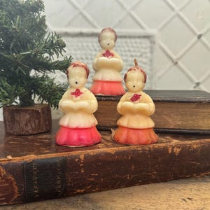 Trio of Vintage Socony-Vacuum Novelty Choir Girl Candles, Christmas Decor, Vintage Christmas, Holiday Candle, Classic Christmas, Nostalgia