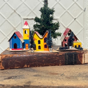 Vintage Cardboard Putz House Ornament Adorned in Glitter, Made in Japan, Vintage Christmas, Christmas Decor, Putz Village