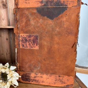 Huge Antique Leather Ledger Book, c 1800&#39;s, Shea Smith & Co, Chicago, Blank Pages, Library Decor, Victorian Notebook, Pressed Flowers