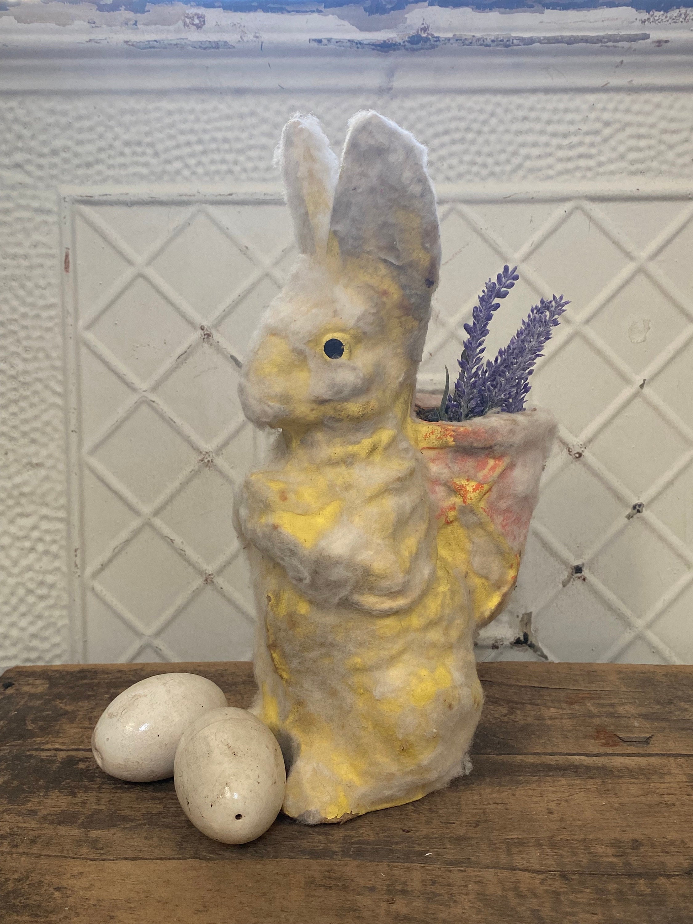 Vintage Paper Mache Easter Bunny With Basket Etsy
