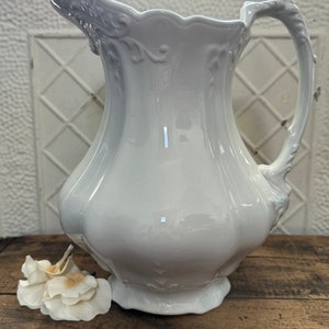 Huge Antique Ironstone Pitcher, Stamped Ironstone, Johnson Bros, Cottage Core, Farmhouse Kitchen, Victorian Pitcher, French Country